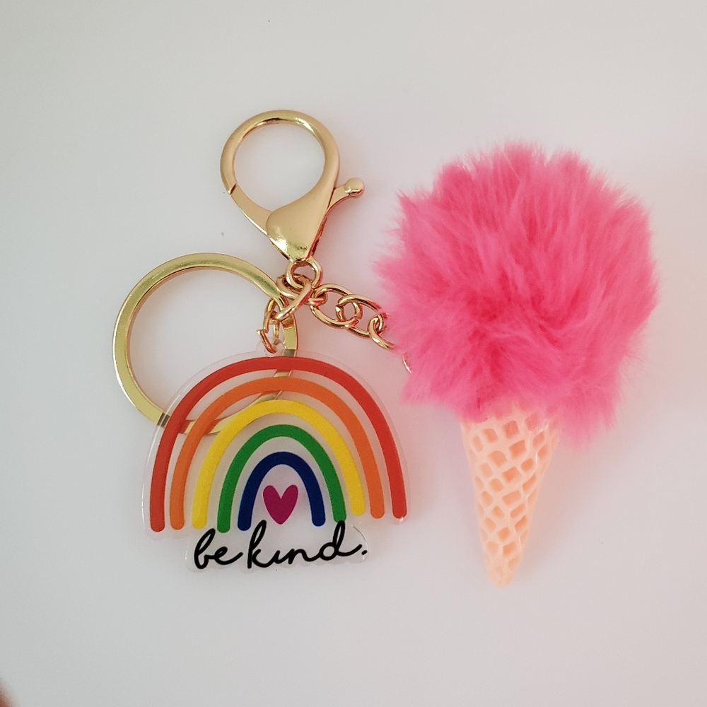 Ice Cream and Be Kind Bag Charm Key Ring NEW